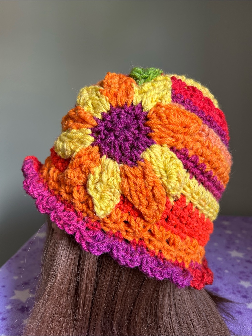 Colorful Crochet sunflower Beanie Hat medium soft acrylic yarn new